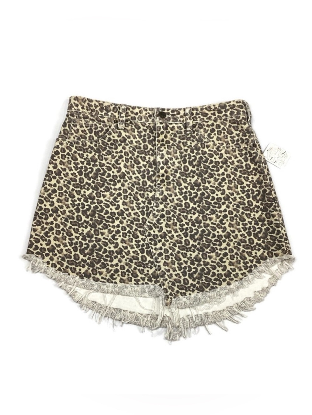 Free People Animal Print Distressed Denim Mini Skirt NEW! Retail $78